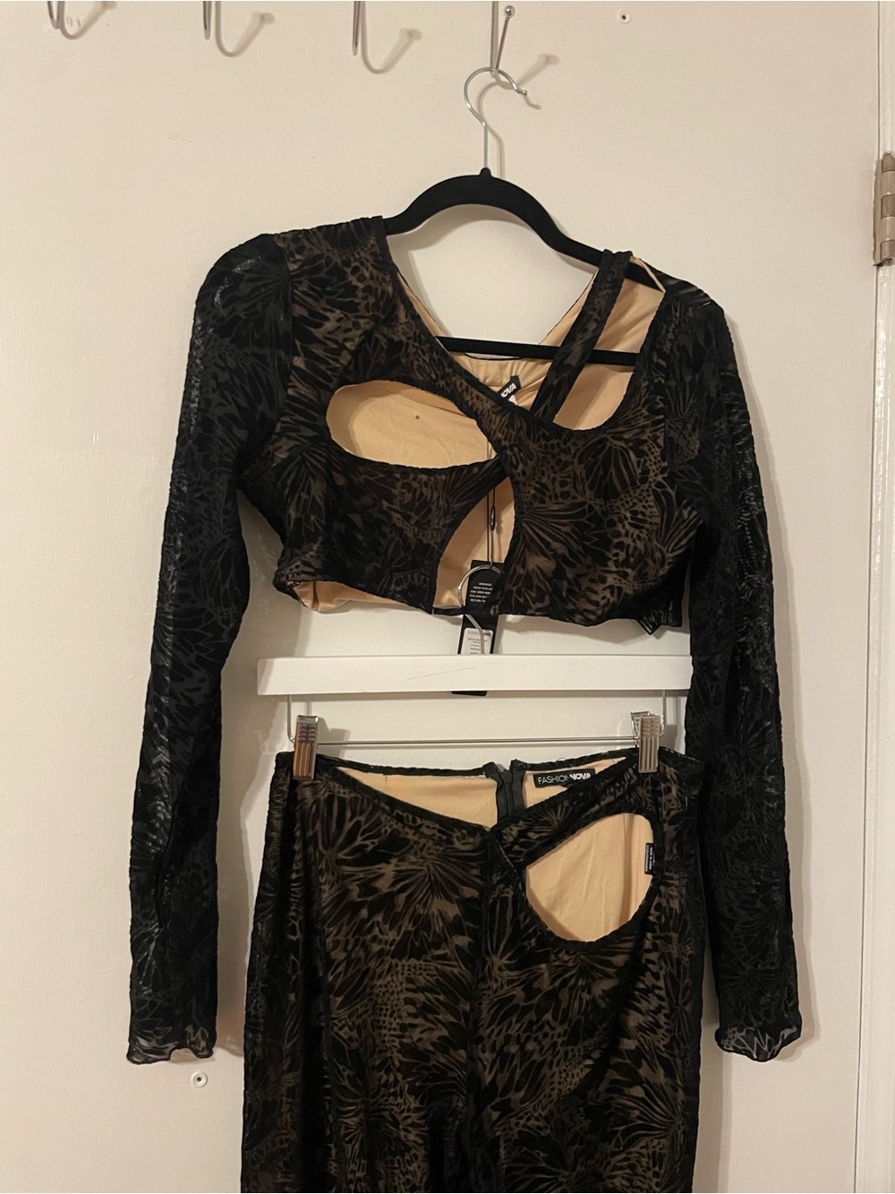 Fashion Nova Black Sheer Lace Cutout Two-Piece Set - Picture 6 of 9
